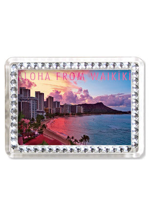 Waikiki Sunrise Rhinestone Acrylic Magnet