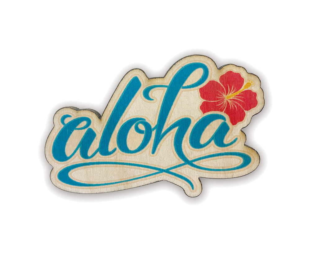 Aloha Floral Blue Printed Wood Magnet