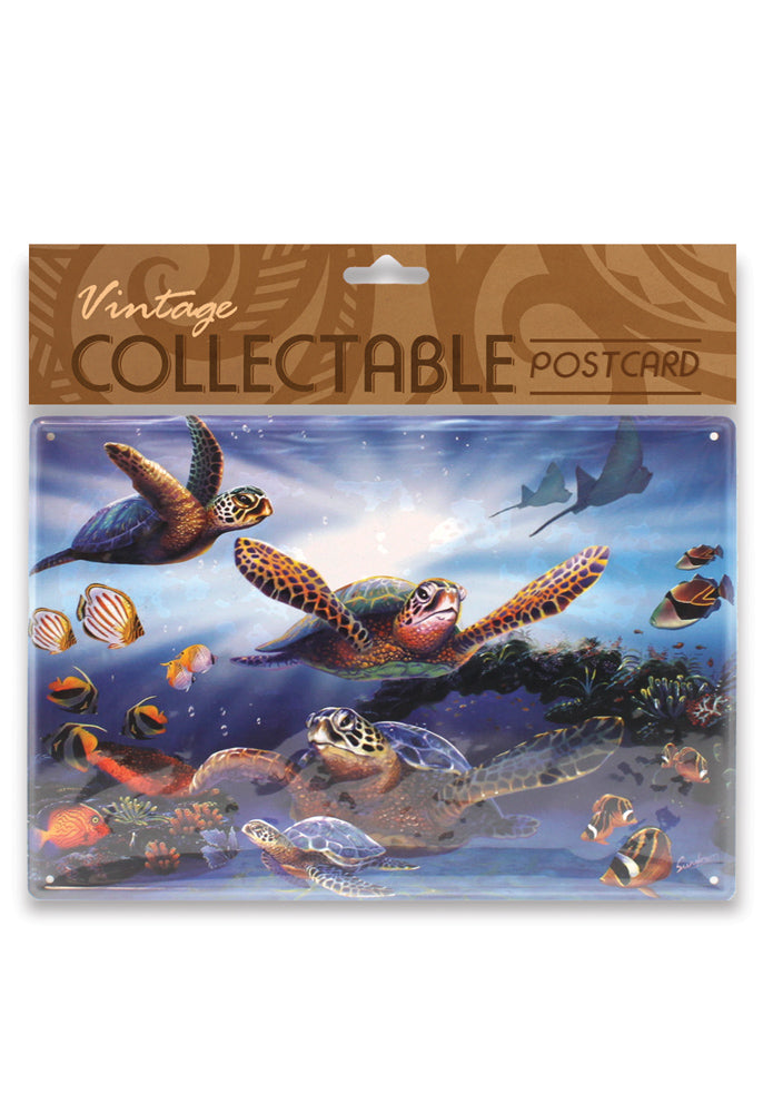 Turtles in Light Vintage Collectable Metal Postcard Single 5x7