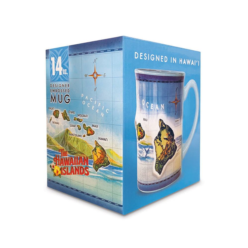 14 oz. Embossed Mug, Aloha Hawai'i Map
