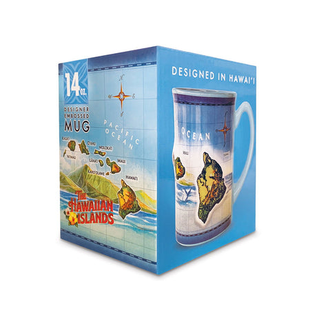 14 oz. Embossed Mug, Aloha Hawai'i Map