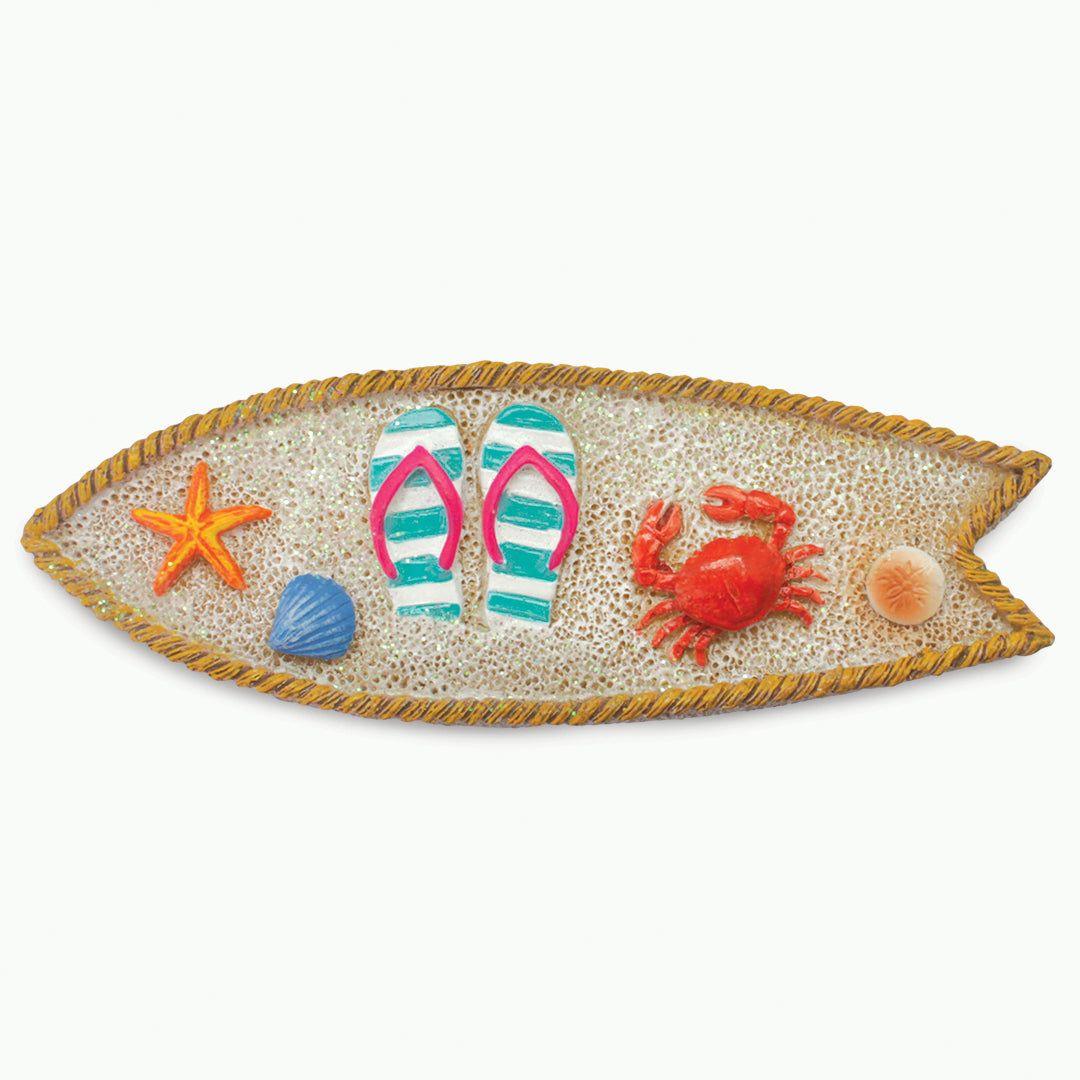 Surfboard with Crab Coastal Hand Painted Polyresin Magnet