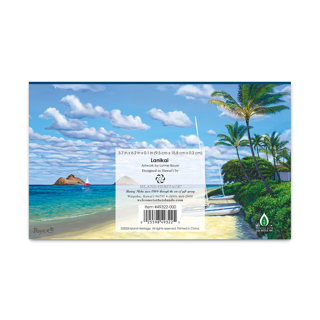 2026 pocket calendar back cover with a scenic beach and palm tree painting