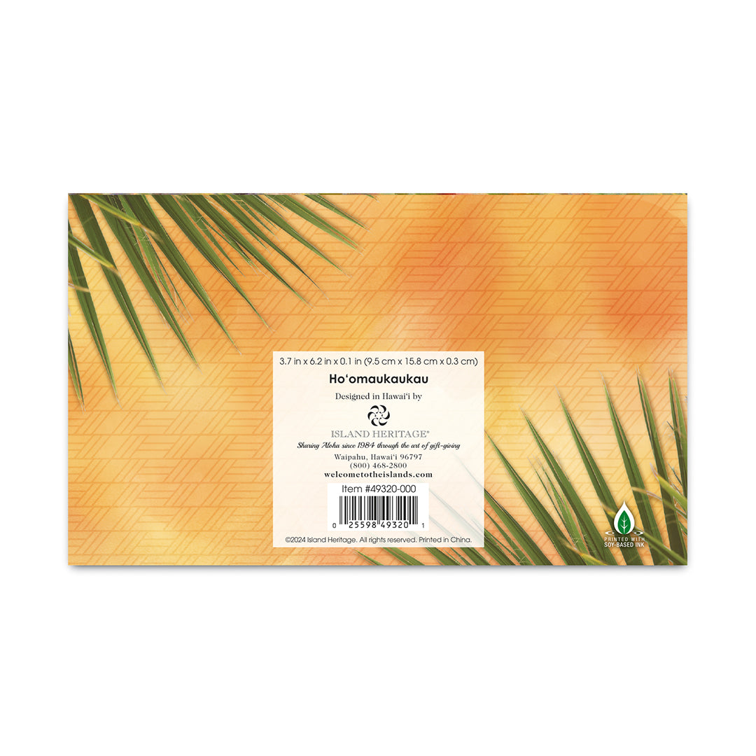 pocket calendar back design with palm leaf design and brand label