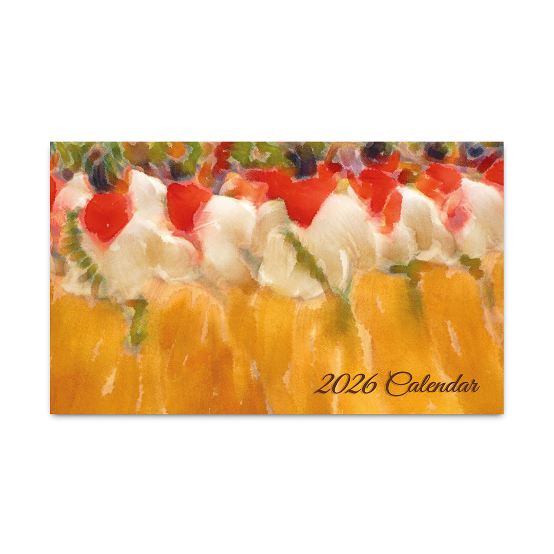 2026 calendar with a colorful abstract hula painting design