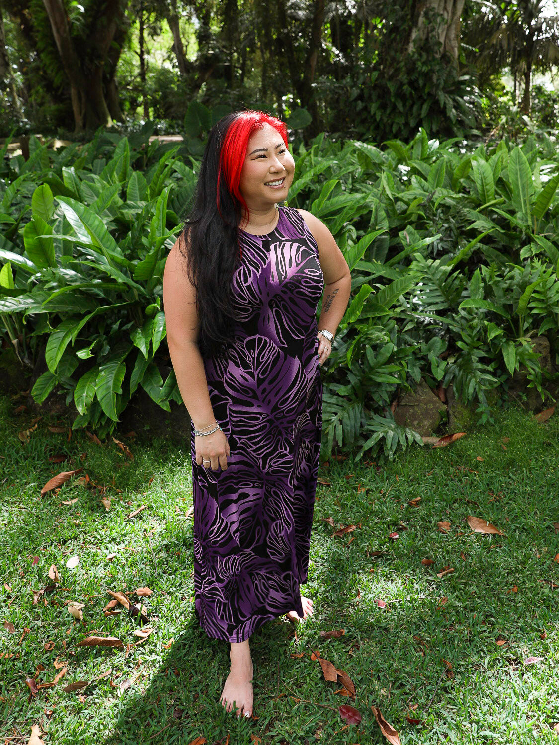 Monstera Purple Womens Knit Midi Dress