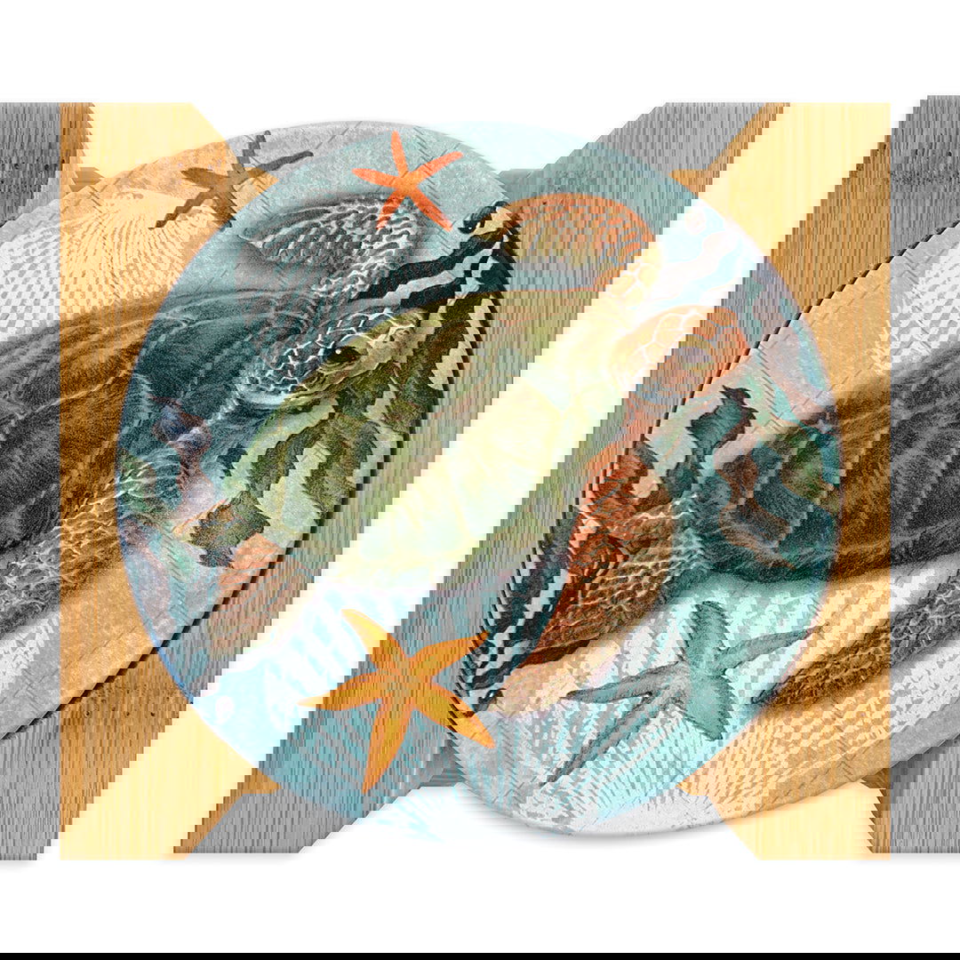 4-Pack Round Coasters with Bamboo Caddy, Honu Journeys