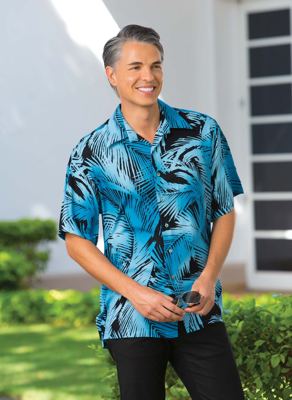Palm Leaf Blue Men's Aloha Shirt