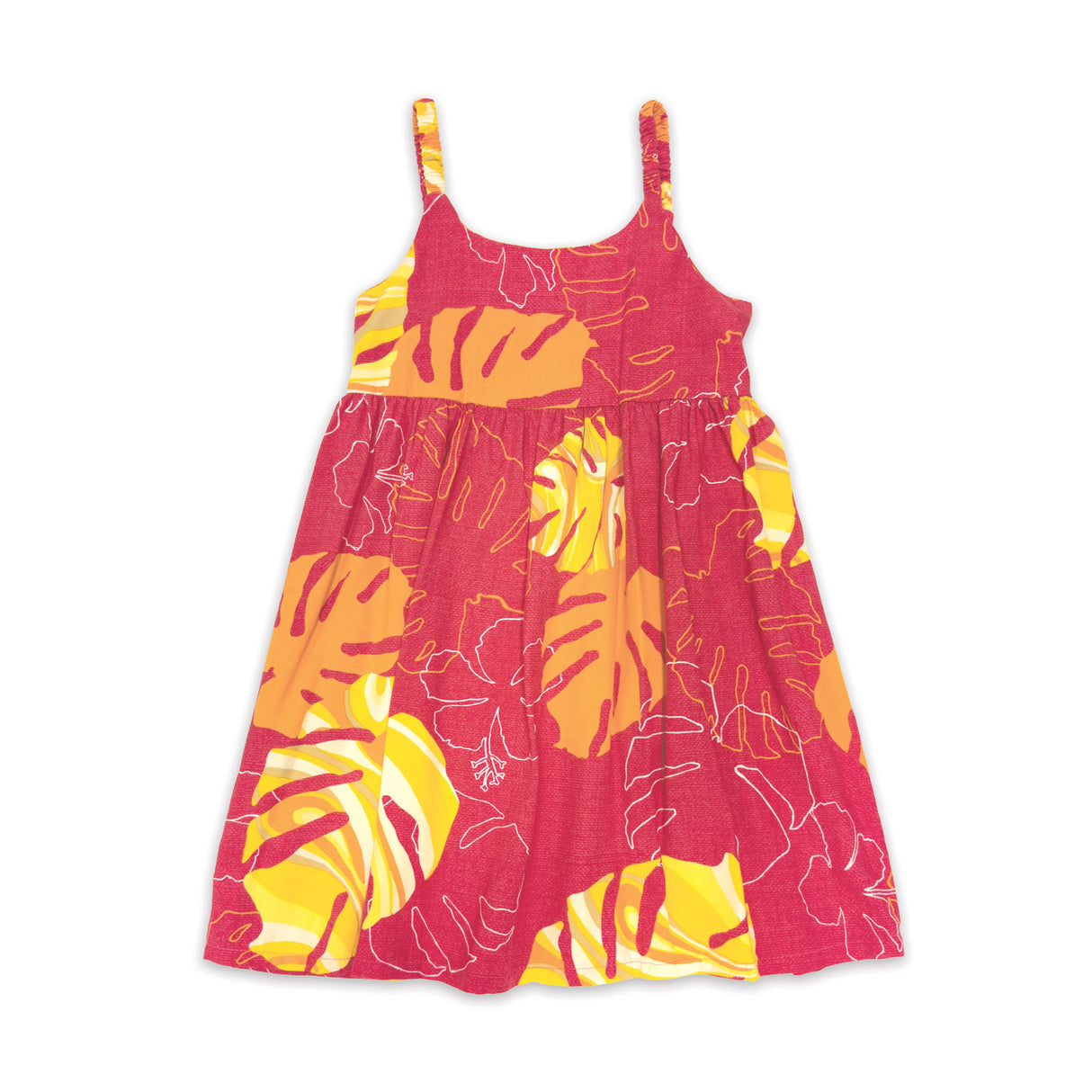 Monstera Waves II Guava Girls' Dress