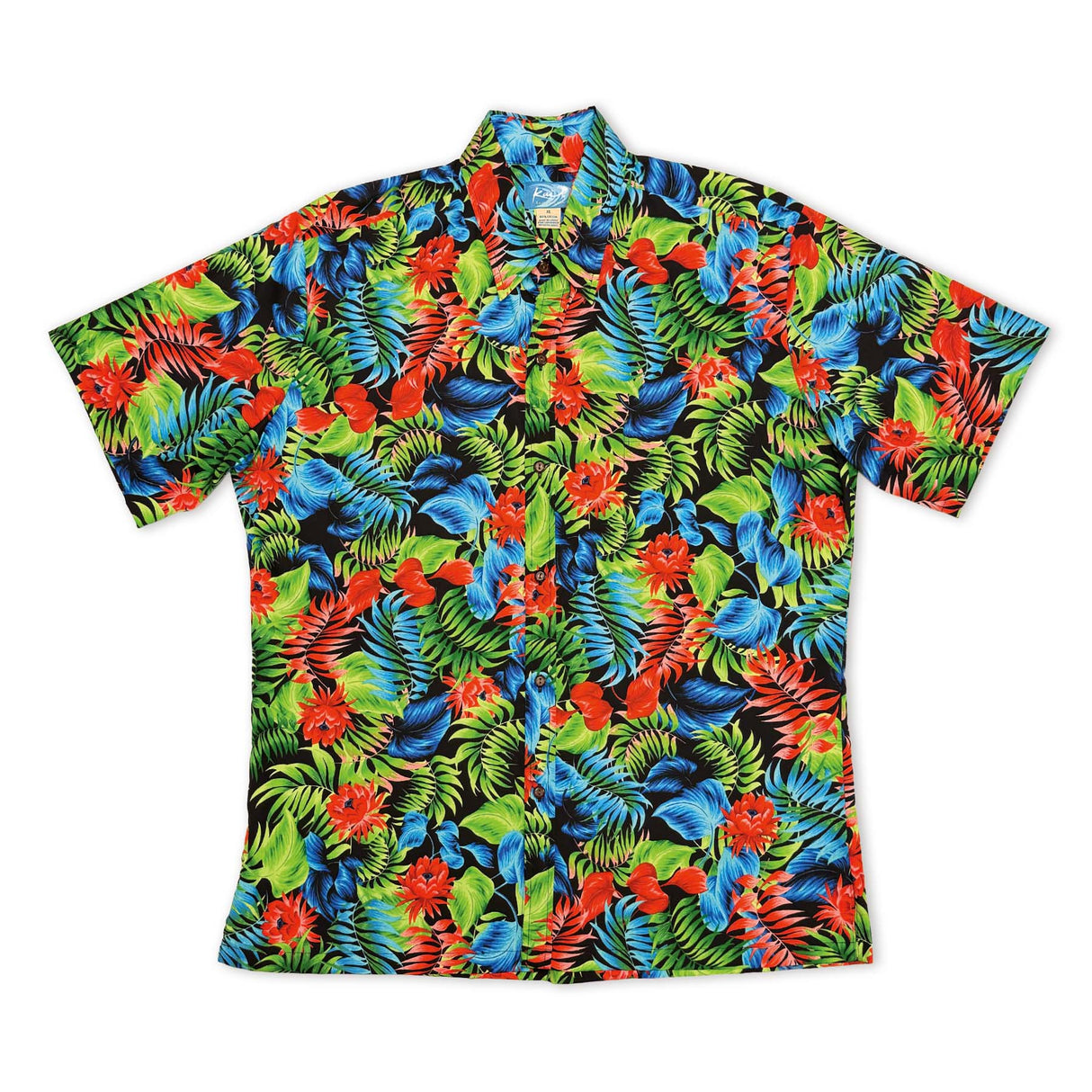 Tropical Blossom Leaves Black Men's Aloha Shirt