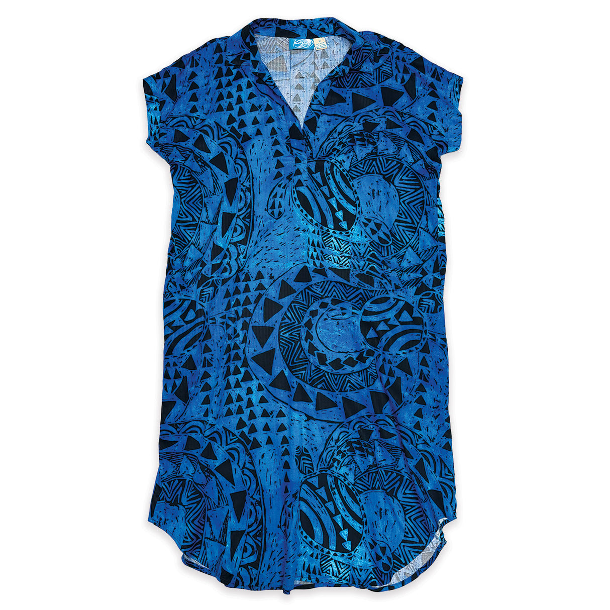 Honu Strength Blue Womens Collared Short Sleeve Dress
