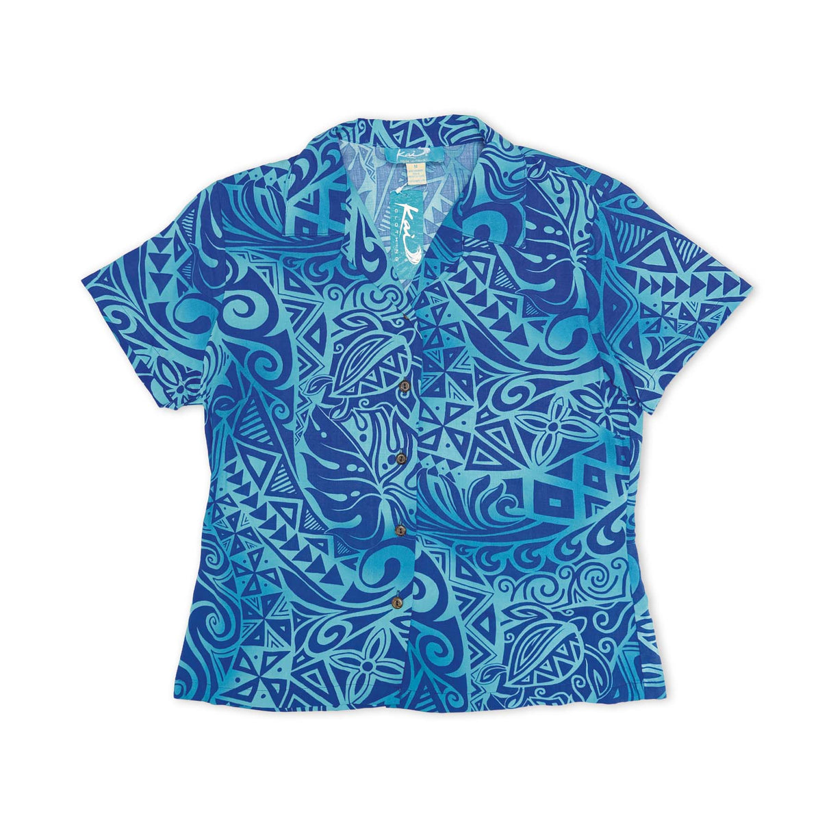 Honu Tattoo Turquoise Womens Aloha Shirt