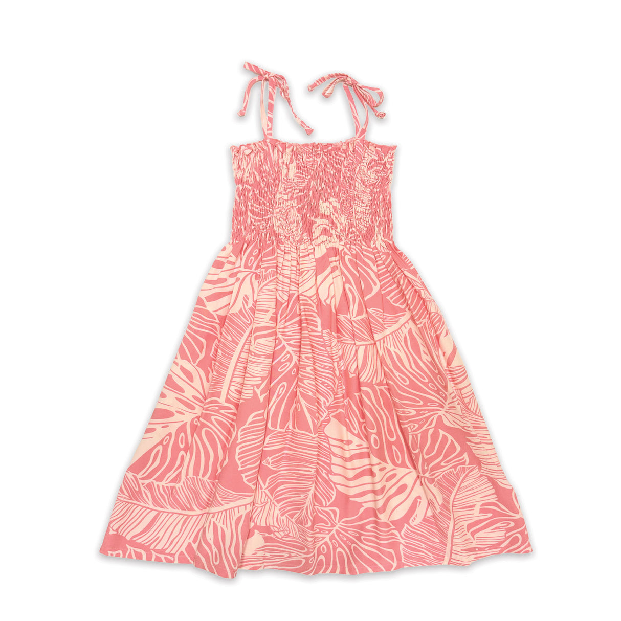 Banana Leaves Peach Girls Babydoll Tie Strap Dress