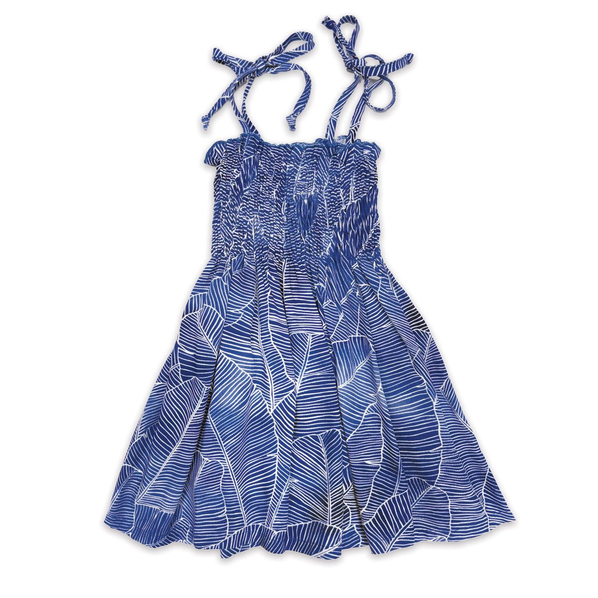Banana Leaves Navy Girls Babydoll Tie Strap Dress