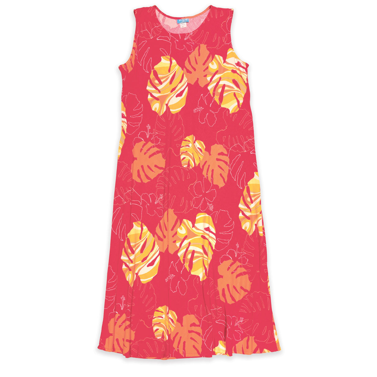 Monstera Waves II Guava Women's Long Bias Midi Dress