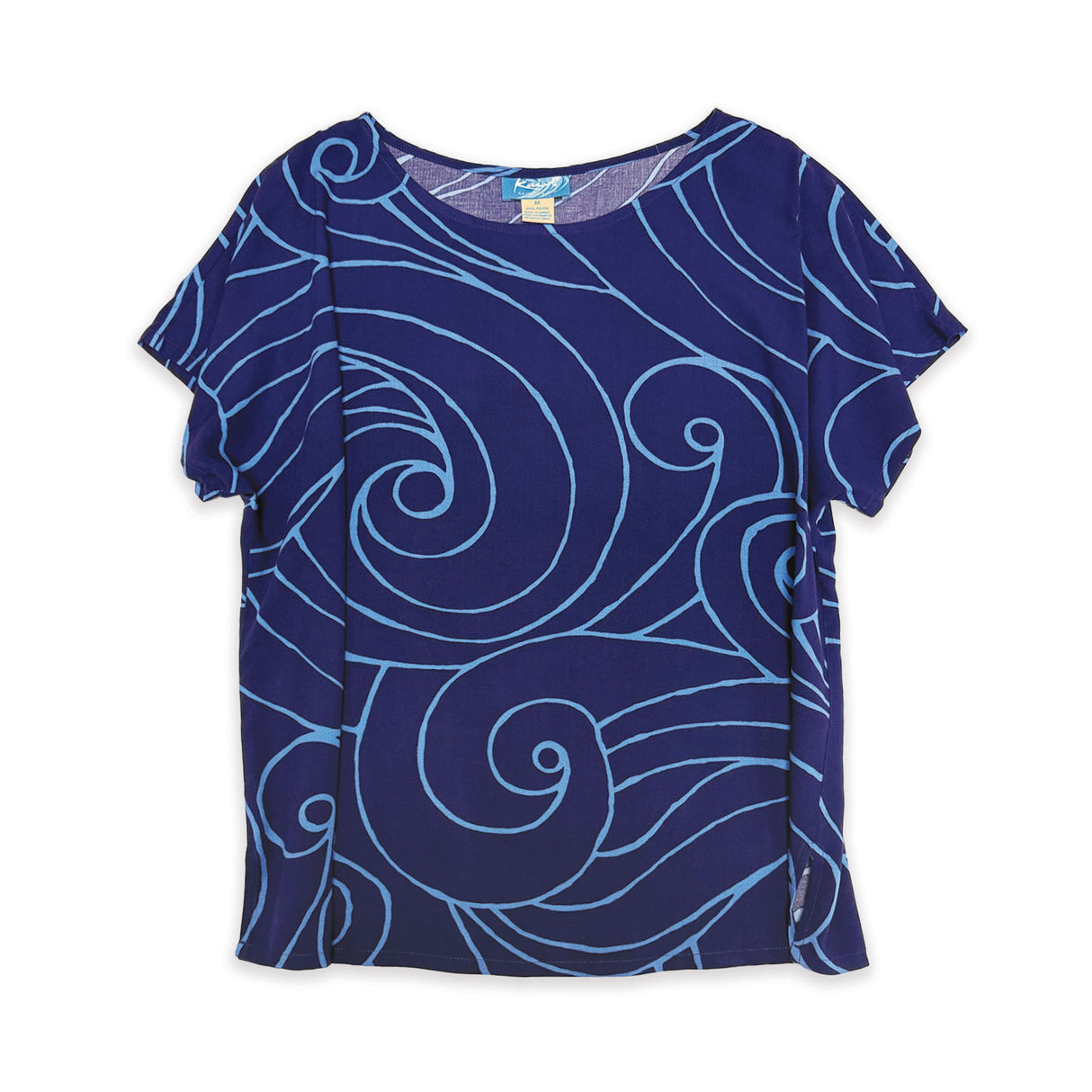 Ocean Waves Navy Periwinkle Womens Loose Boatneck Blouse