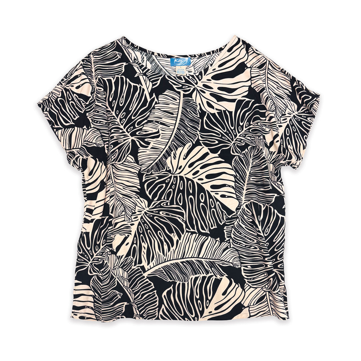 Monstera Banana Leaves Black Womens Loose Boatneck Blouse