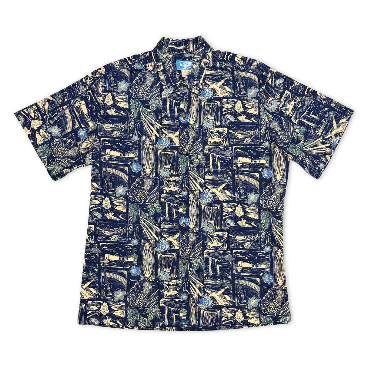 Flower and Frames Scenic Navy Mens Aloha Shirt