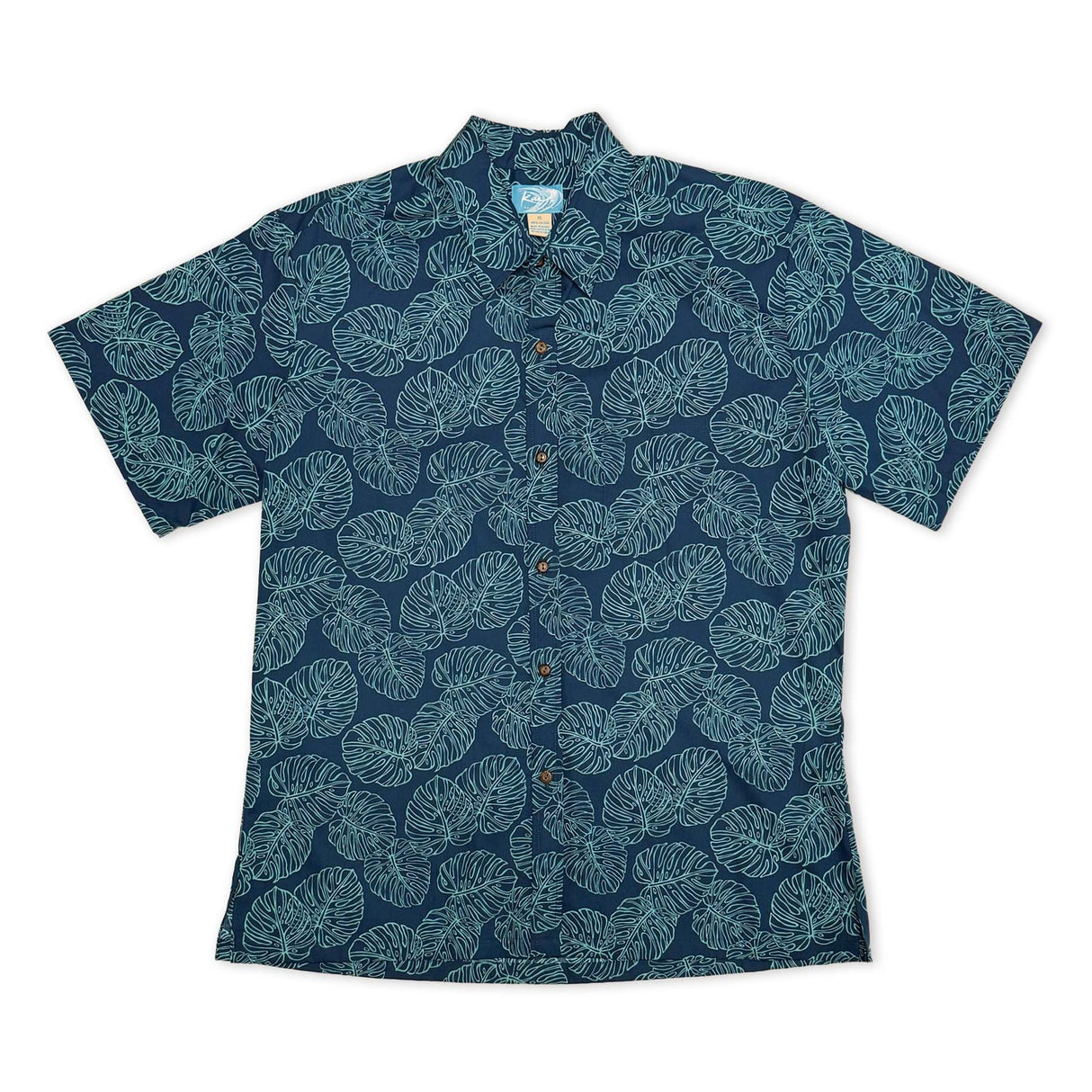 Monstera Leaves Navy Mens Aloha Shirt
