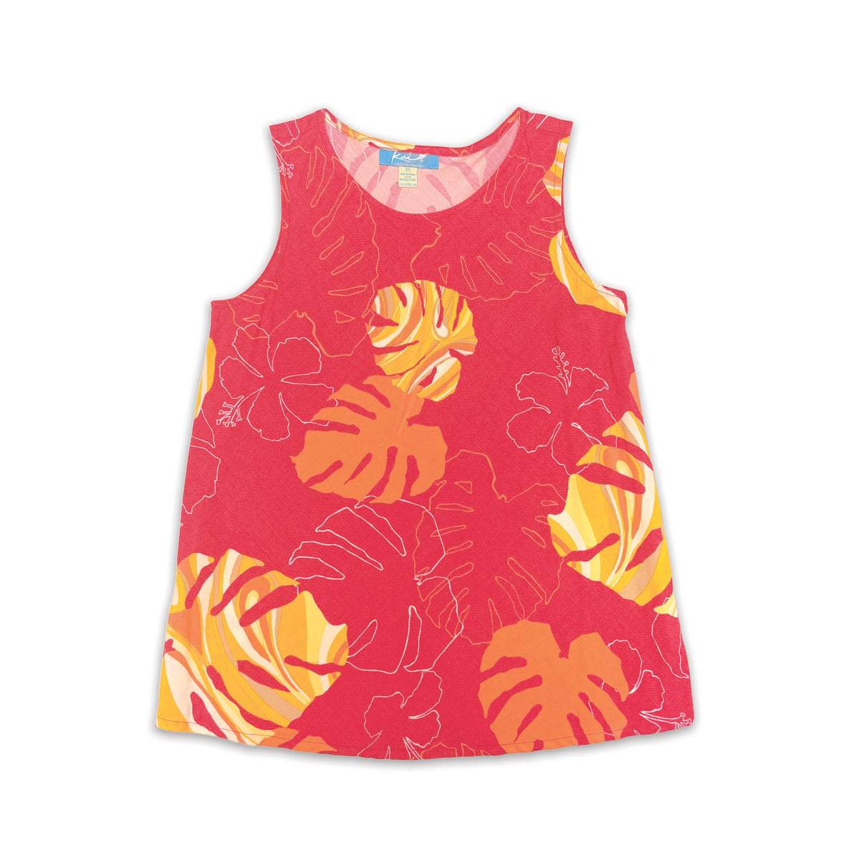Monstera Waves II Guava Womens Flyaway Sleeveless Blouse