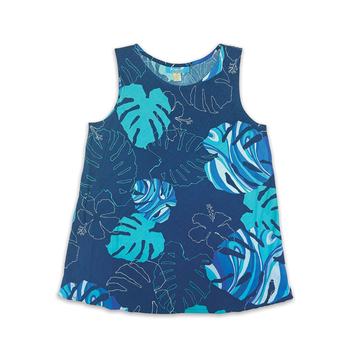 Monstera Waves II Blueberry Womens Flyaway Sleeveless Blouse