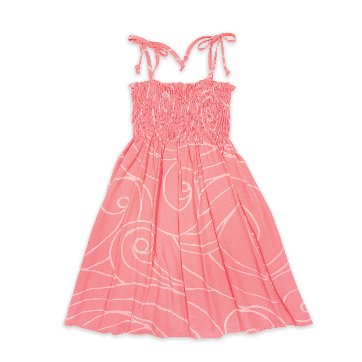 Ocean Waves Coral Peach Girls Babydoll Tie Strap Dress