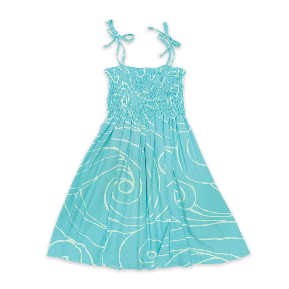 Ocean Waves Aqua Mint Girls Babydoll Tie Strap Dress