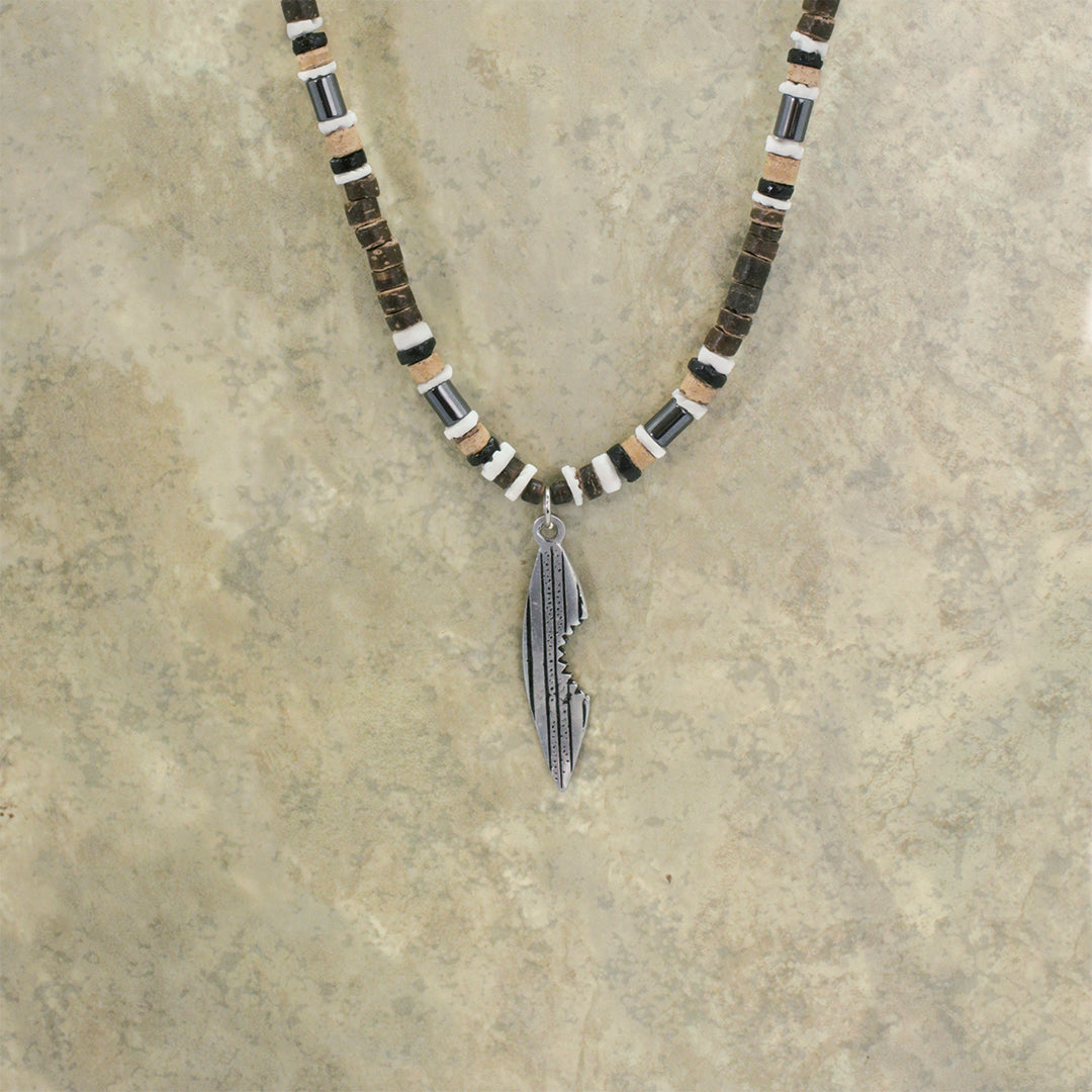 Pewter Sharkbite Surfboard Shell Necklace