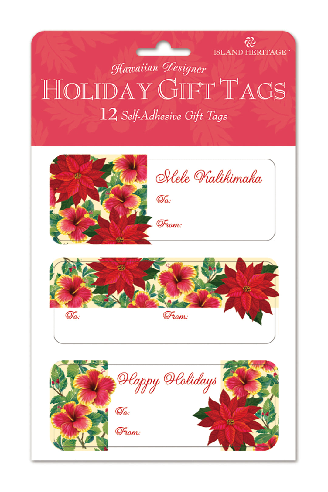 Adhesive Gift Tag 12-Pack, Festive Hibiscus-Cream