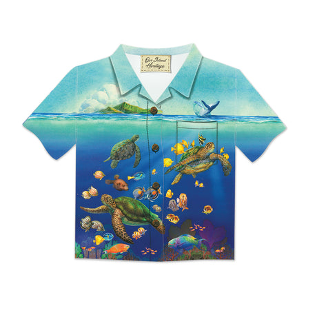 Aloha Shirt Greeting Card, Ocean of Friends, with vibrant tropical designs.