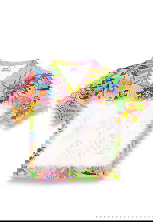 Aloha shirt-shaped Stick 'N Notes, 50 sheets, featuring the Island Hula Honeys, Too design with colorful hula dancers and tropical patterns.