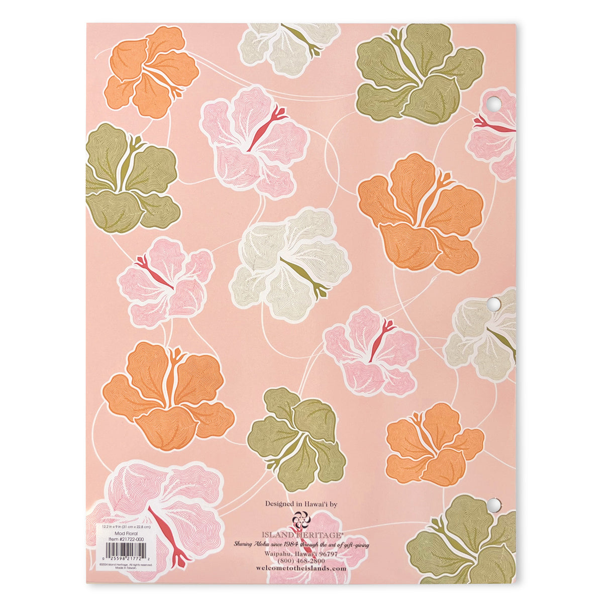 Back of a portfolio folder with pink background and flowers.