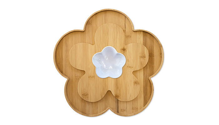 Bamboo Serving Board with Ceramic Bowl
