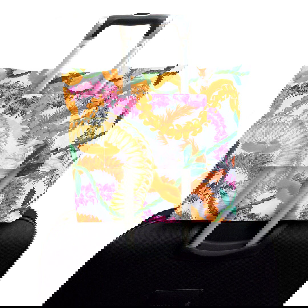 Durable and foldable tote bag showcasing the beautiful Leis of Aloha, combining convenience with Hawaiian charm.