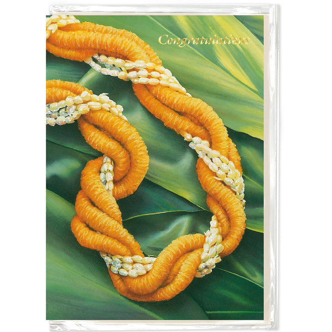 Greeting Card, Ilima and Pikake on Ti Leaf
