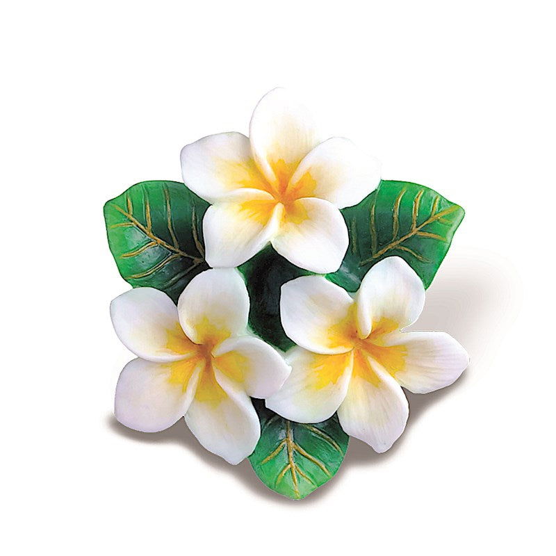 Hand-painted ornament featuring a Plumerias design, showcasing vibrant floral patterns, perfect for adding a tropical touch to holiday decorations.
