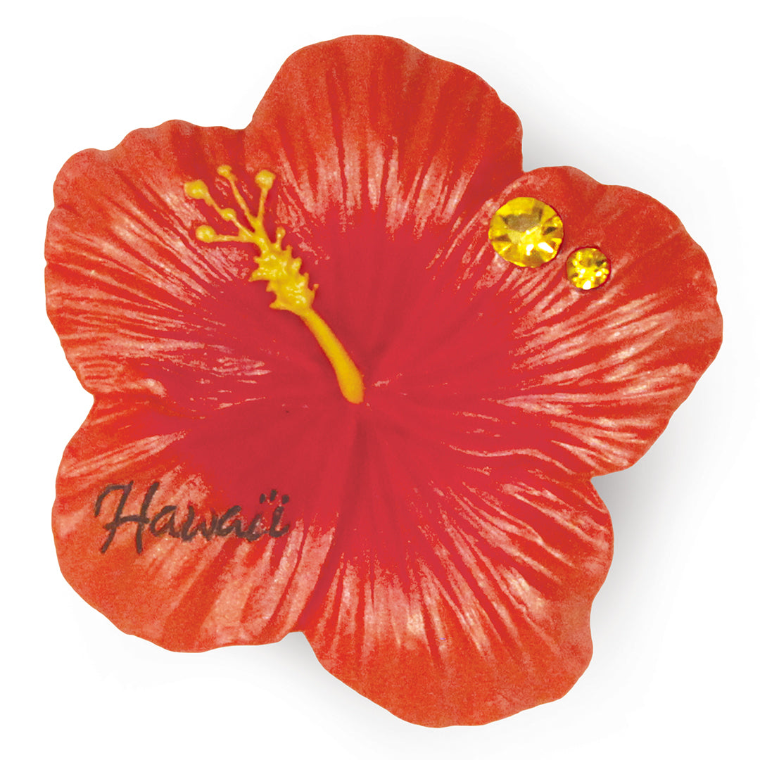 Hand Painted Polyresin Magnet, Hibiscus - Hawaii - Red