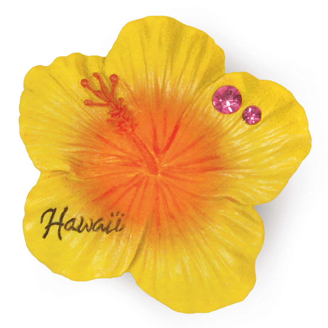 Hand Painted Polyresin Magnet, Hibiscus - Hawaii - Yellow