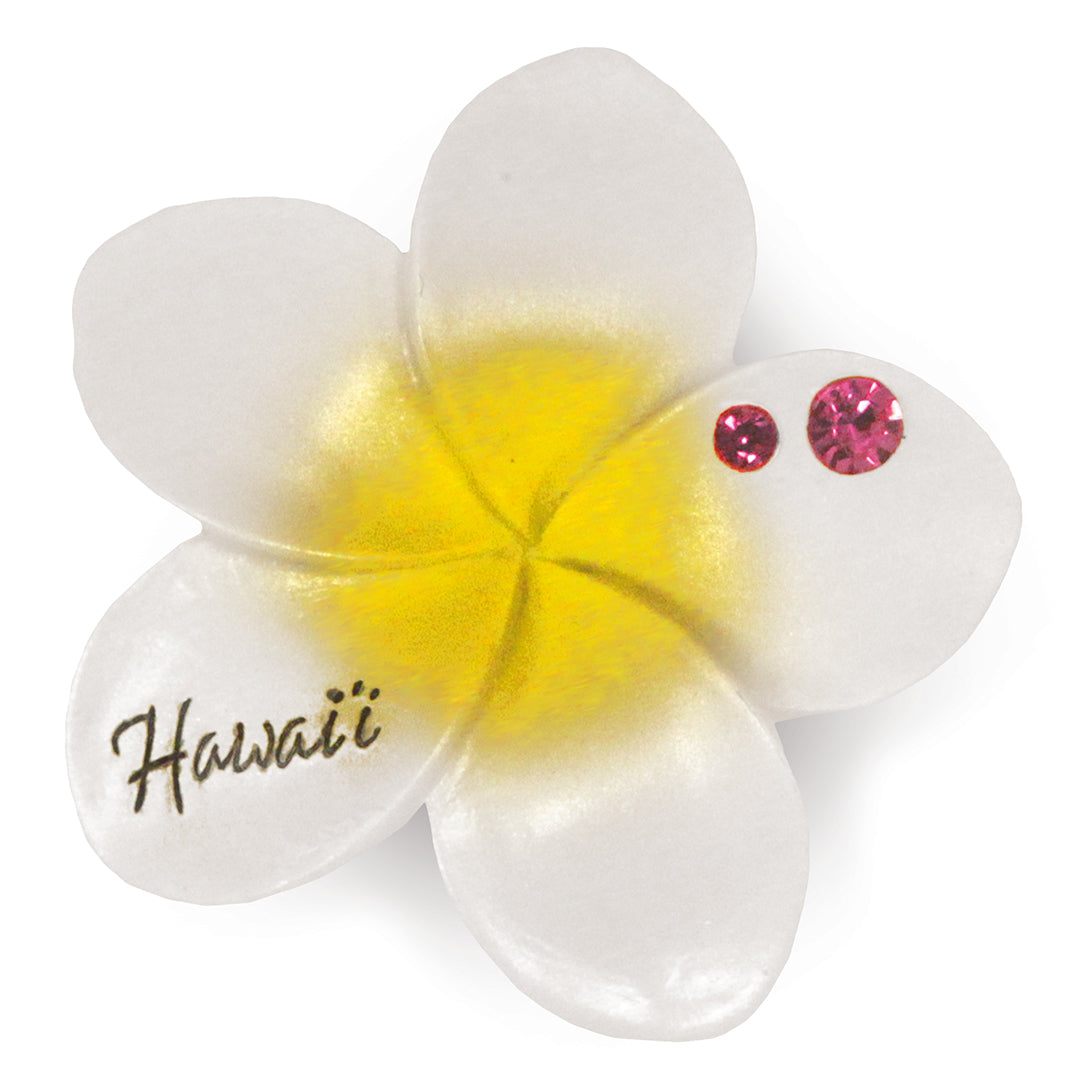 Hand Painted Polyresin Magnet, Plumeria - Hawaii - White/Yellow