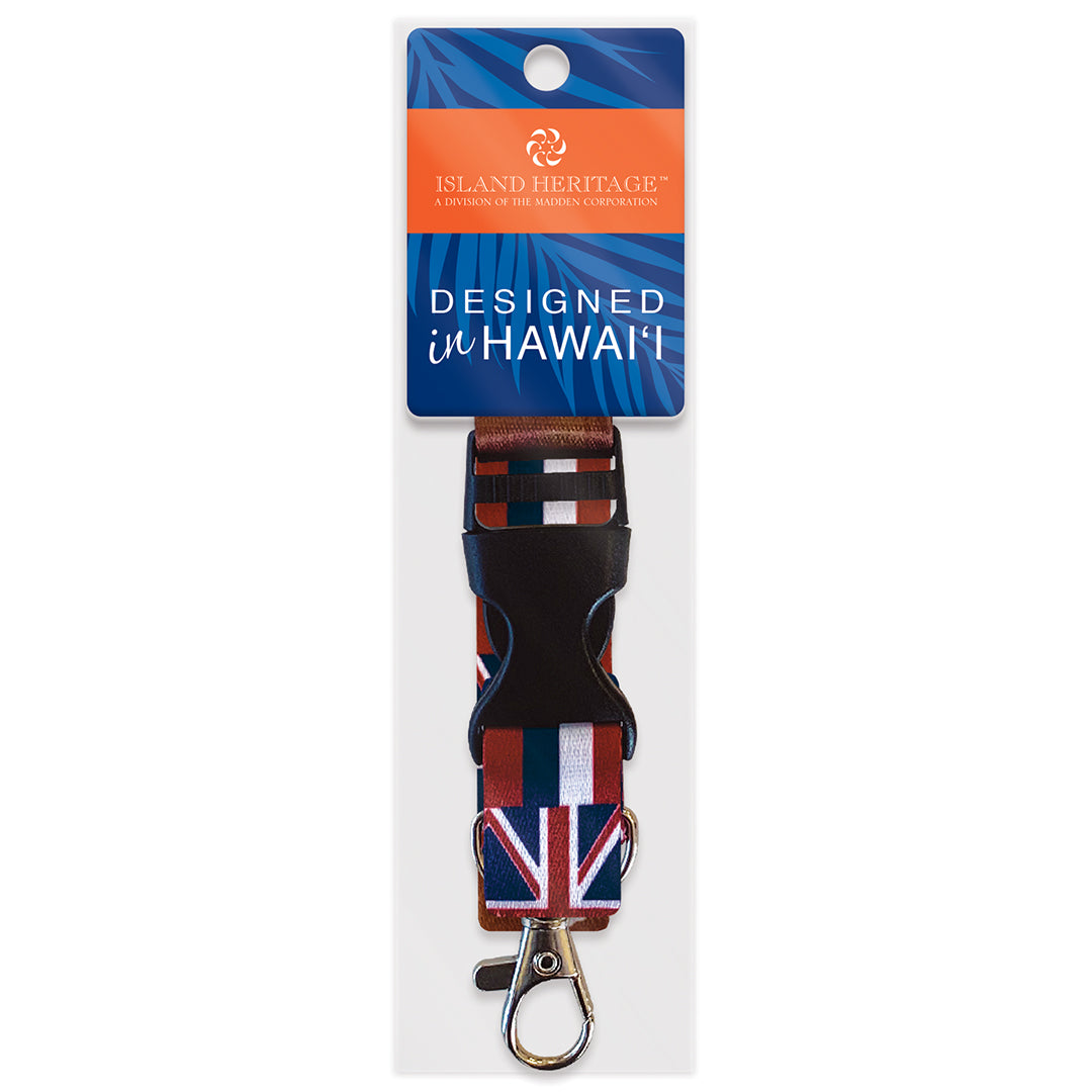 A Hawaii flag themed packaged lanyard