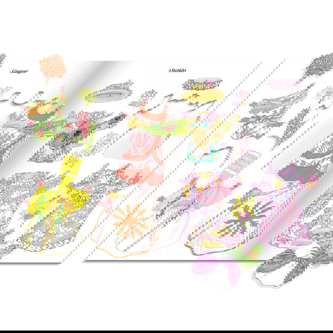 Hawaiian Flowers Paper Dolls