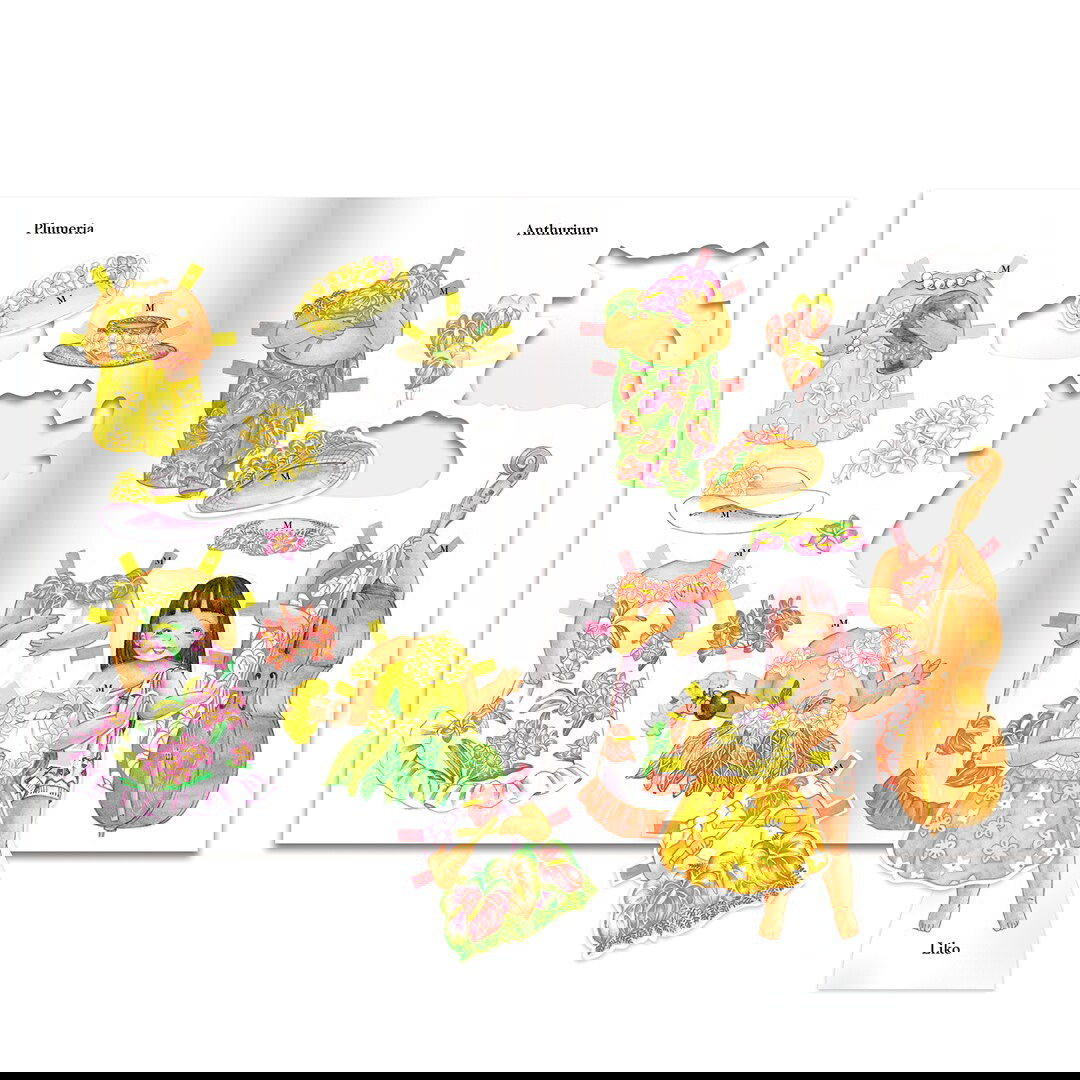 Hawaiian Flowers Paper Dolls