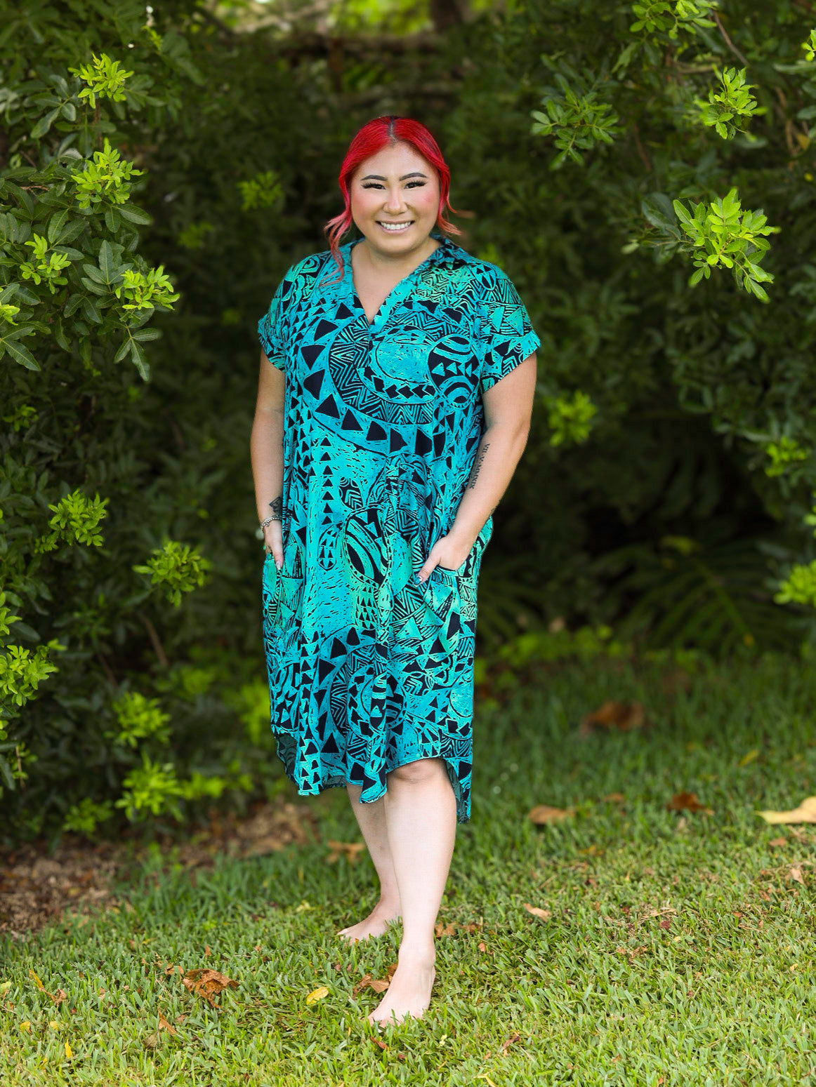 Honu Strength Teal Womens Collared Short Sleeve Dress