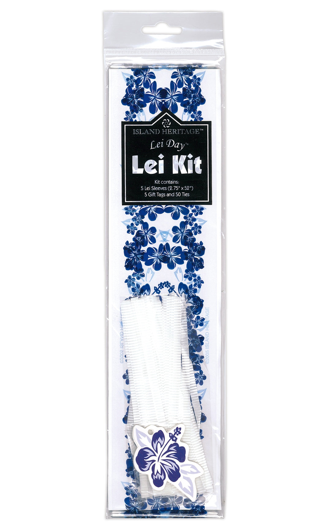 Candy Lei Kit, Hibiscus/Plumeria Panel in blue packaging, showcasing a tropical floral design for a fun and festive lei-making kit.