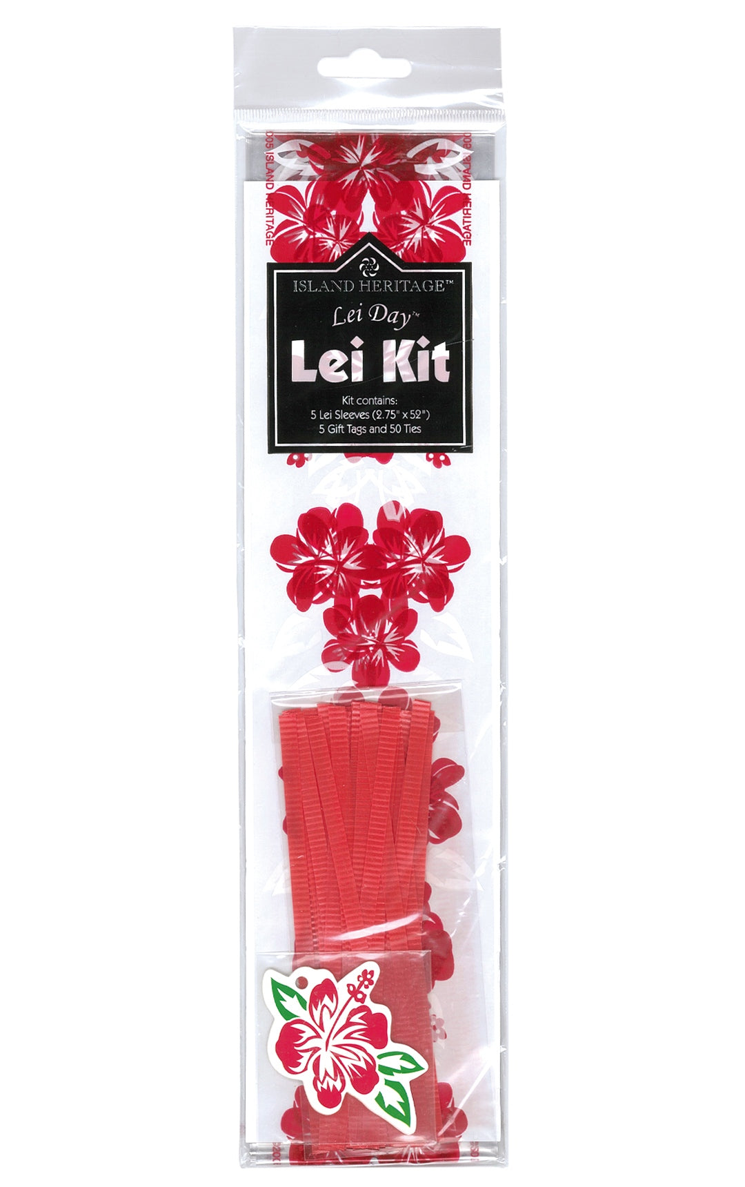 Candy Lei Kit, Hibiscus/Plumeria Panel in red packaging, featuring vibrant tropical designs for a fun and colorful lei-making experience.