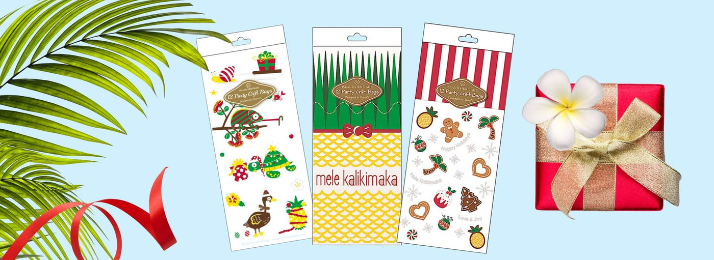 Island Heritage's Christmas Cello Gift Bags collection banner, offering festive, Hawaiian-inspired gift bags perfect for holiday gifting and celebrations