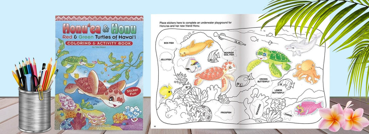 Island Heritage's coloring and activity books collection banner, featuring island-inspired designs for creative fun and learning