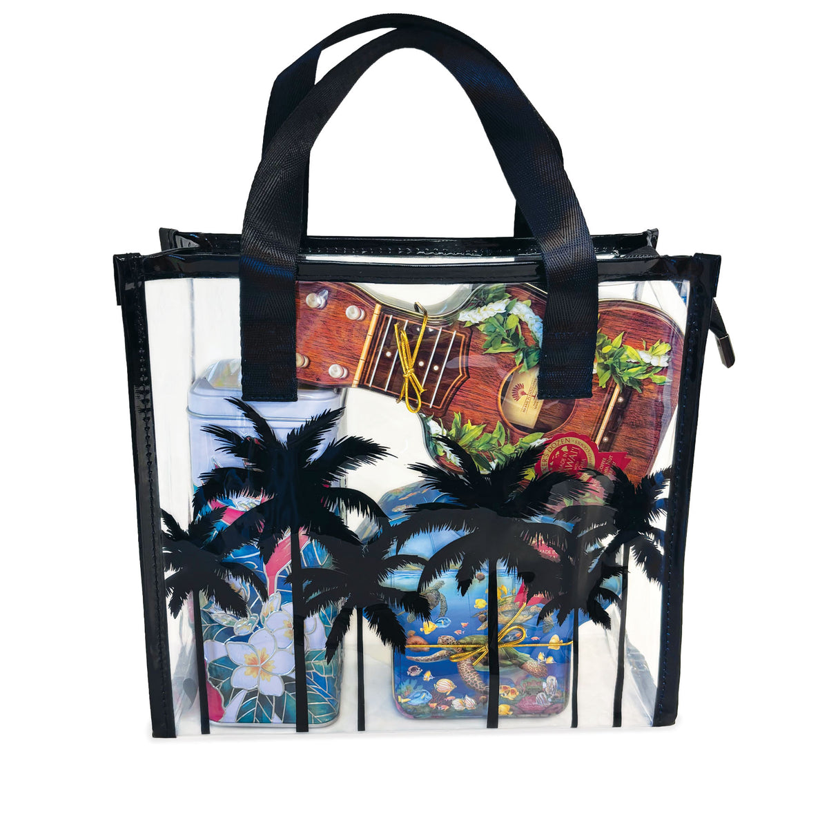 Island-inspired Cookie Tins paired with a trendy tote bag, making this gift bundle a perfect combination of sweet treats and practical style.