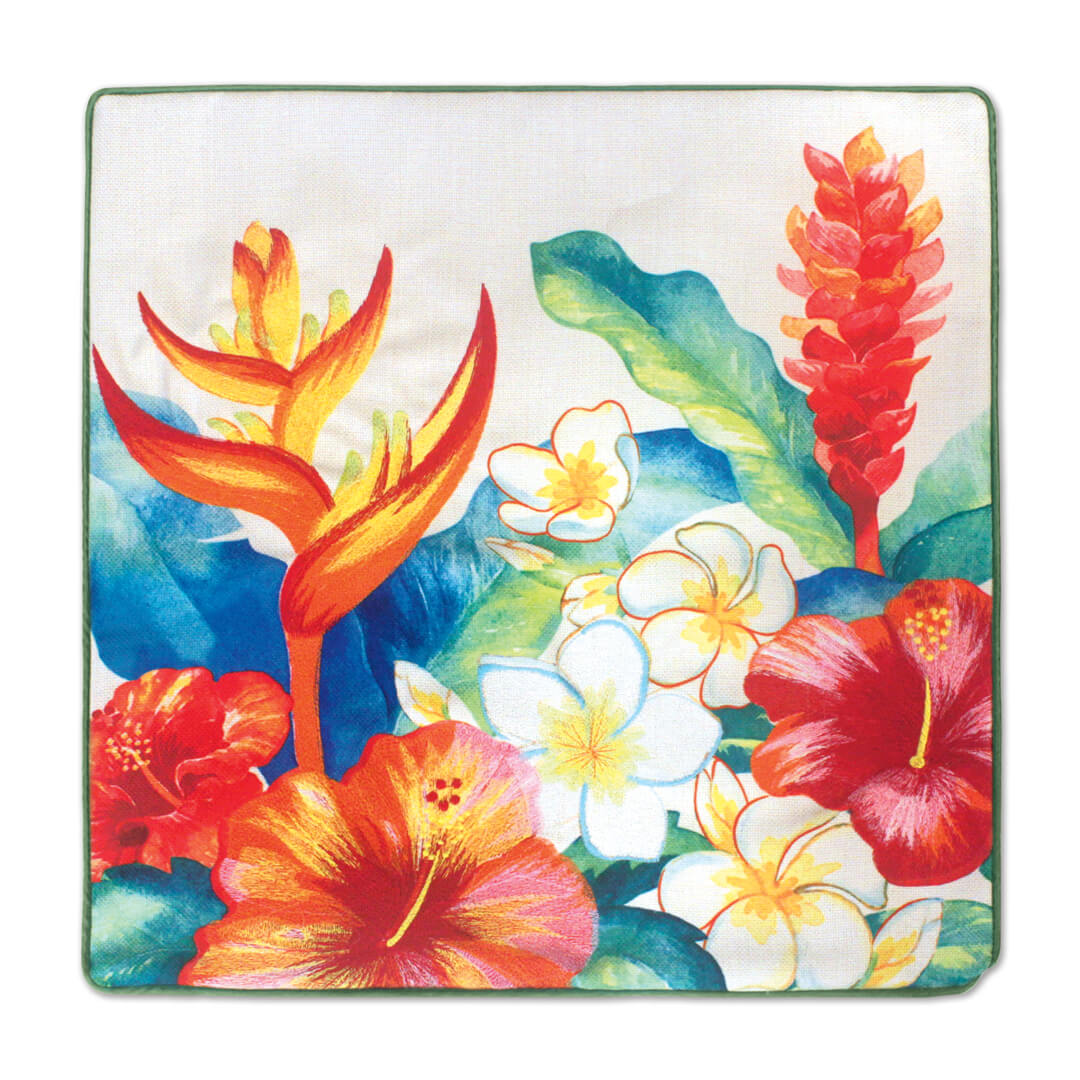 18x18 Cotton Linen Pillows featuring a vibrant Bird of Paradise design, adding a tropical touch to your home decor.