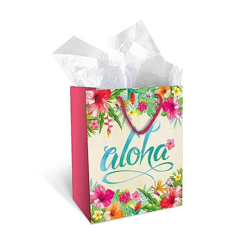 Aloha Floral Gift Bag showcasing vibrant island flowers, perfect for birthdays, celebrations, or Hawaiian souvenirs.